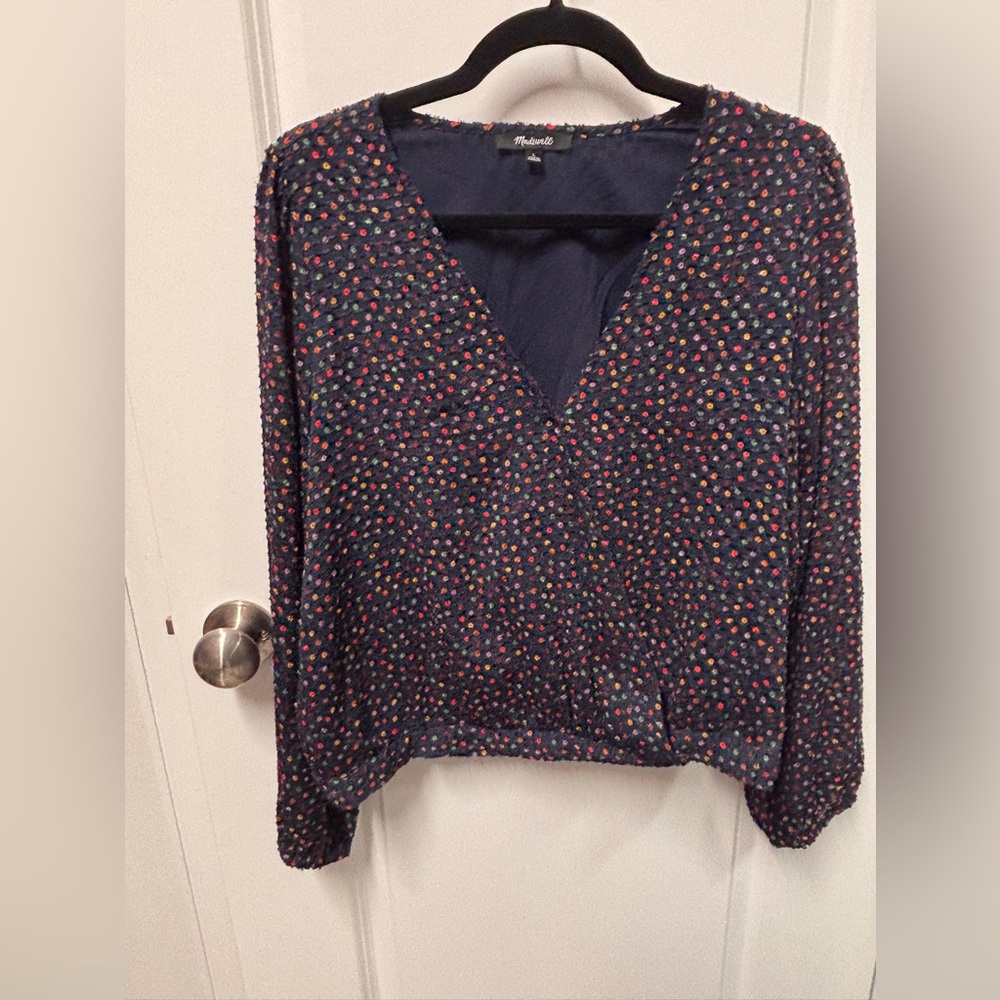 Madewell Navy Multicolor Polka Dot Blouse